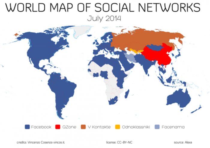 Facebook社交战略图：只差7个国家就征服全球